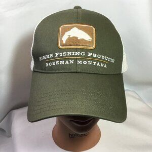Simms Hat Cap Snap Back Green Mesh Trucker Patch Bozeman Montana Fishing Men's